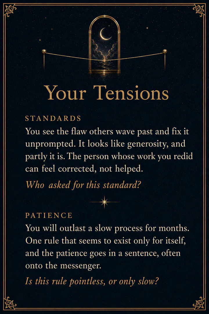 Your Tensions, continued: a fine gold line strung across a small arch