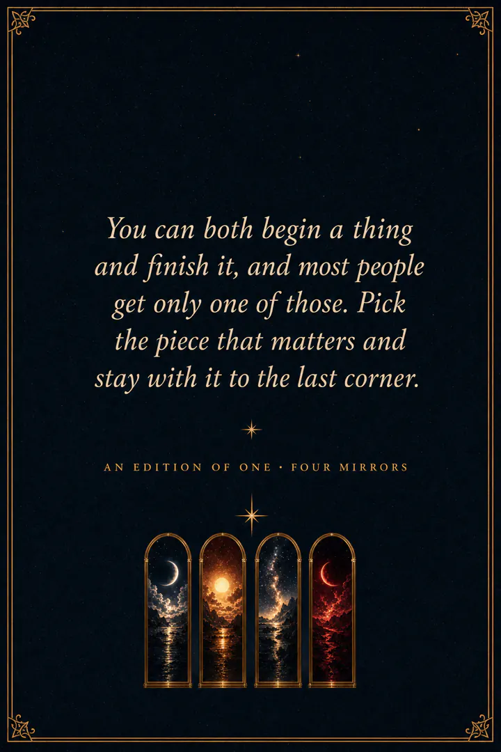 The closing page: one last line of the reading above four small gold arches
